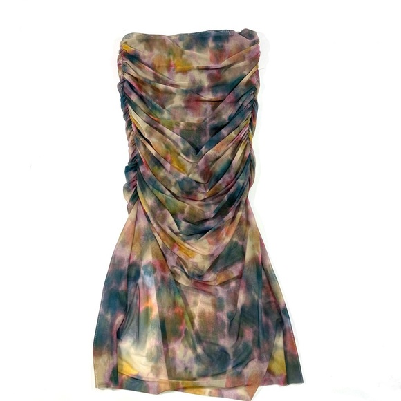 Anthropologie Slim Printed Ruched Midi Skirt Multicolor Mesh Y2K - Picture 3 of 7